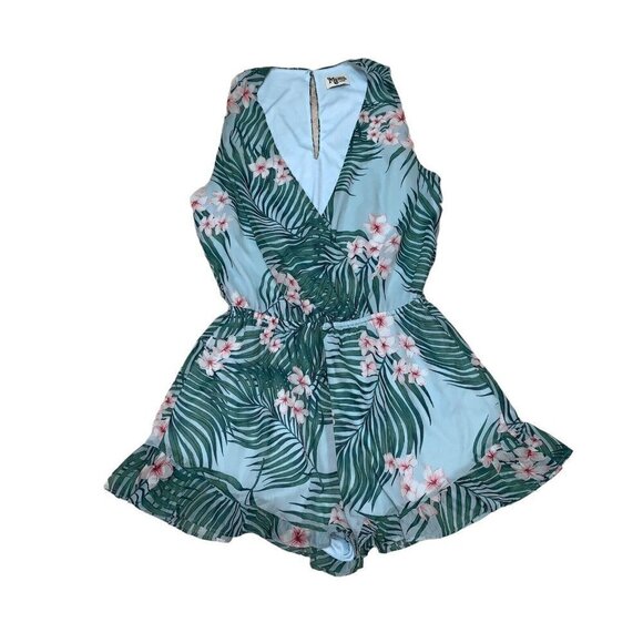 Show me your Mumu Women's L Large Riri Romper Hanalei Dream V-Neck Palm Print - Picture 3 of 8